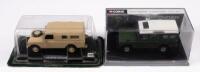 MODELS: Two 1:43 scale model Land Rovers, includes a believed to be Del Prado Series III 109, sand coloured in clear plastic and a Corgi Land Rover Defender 110 in perspex case