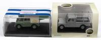 OXFORD: Two Oxford 1:43 scale Land Rover boxes in perspex cases, includes a 109 Inch and a Series I 60th Anniversary limited edition [531/600]