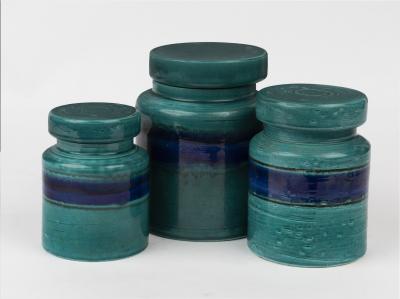 STORAGE JARS: A set of 1970's graduated ceramic storage jars by Baldelli Pottery