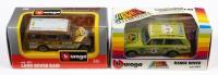 BBURAGO: Two Bburago 1:43 scale Land Rover models, includes&nbsp;a Range Rover model No.4104 finished in light green paintwork and a Land Rover Raid vehicle finished in brown paintwork, model No. 4171, in original boxes