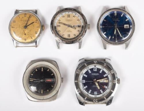 118 · ASSORTED WATCHES: A group of five watches, including a c1970s Seiko 7005-8062 38mm watch, Bulova G689517, Cordura 17 Jewell Sea-Gull, a Baume & Mercier Geneve and a Caravelle automatic