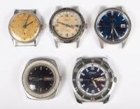 ASSORTED WATCHES: A group of five watches, including a c1970s Seiko 7005-8062 38mm watch, Bulova G689517, Cordura 17 Jewell Sea-Gull, a Baume & Mercier Geneve and a Caravelle&nbsp;automatic&nbsp;