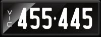 VIC Numerical Number Plate &lsquo;455.445&rsquo; finished in Prestige style with one standard and one slimline plate included. Sold with rights to display.