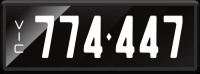VIC Numerical Number Plate &lsquo;774.447&rsquo; finished in Prestige style with one standard and one slimline plate included. Sold with rights to display.