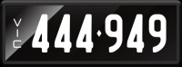 VIC Numerical Number Plate &lsquo;444.949&rsquo; finished in Prestige style with one standard and one slimline plate included. Sold with rights to display.