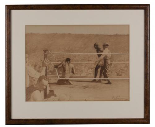 THE BOXING MATCH: 'The Boxing Match' painting by Robert Durand Edgren. Signed and inscribed by artist