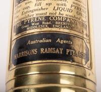 PYRENE: A large and original brass Pyrene fire extinguisher with original mounting bracket, approx 36cm high, 8cm wide - 4