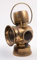 LUCAS: A fine Edwardian period brass Lucas 'King of the Road' No.634 kerosene side or rear lamp, two lenses, largest is clear, smaller is red, approx 27cm high, largest lens diameter approx 7cm
