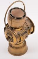 LUCAS: A fine Edwardian period brass Lucas 'King of the Road' No.634 kerosene side or rear lamp, two lenses, largest is clear, smaller is red, approx 27cm high, largest lens diameter approx 7cm - 4