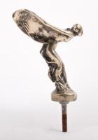 ROLLS-ROYCE: A Rolls-Royce 'Spirit of Ecstasy' flying lady metal mascot mounted on small circular base with threaded bolt, 15cm high overall