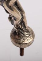ROLLS-ROYCE: A Rolls-Royce 'Spirit of Ecstasy' flying lady metal mascot mounted on small circular base with threaded bolt, 15cm high overall - 2