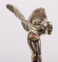 ROLLS-ROYCE: A Rolls-Royce 'Spirit of Ecstasy' flying lady metal mascot mounted on small circular base with threaded bolt, 15cm high overall - 3