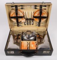 SIRRAM PICNIC SET: A fine 1930s Art-Deco Sirram four person picnic set, British made, comes all complete in lockable case with key