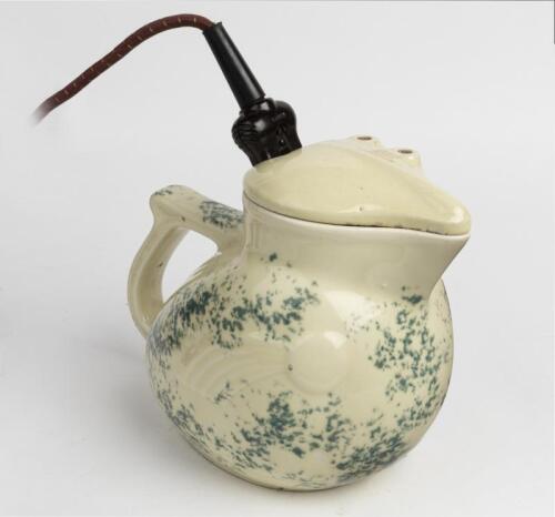 KETTLE: An Art Deco ceramic Nilsen Kookaburra kettle with green mottled pattern