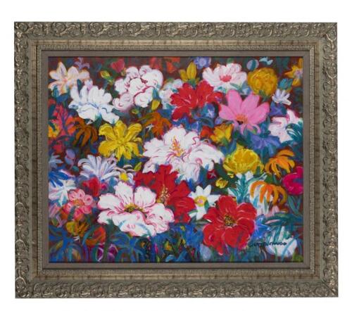 OIL ON CANVAS: A large decorative floral painting