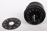 BENTLEY: A Smiths wind-up car clock thought to suit a 3 Litre Bentley model, 9cm in diameter, untested and also a RPM gauge dial plate for same model