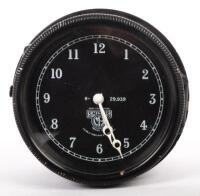 BENTLEY: A Smiths wind-up car clock thought to suit a 3 Litre Bentley model, 9cm in diameter, untested and also a RPM gauge dial plate for same model - 2