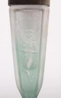 VASE: An Edwardian period Art Nouveau frosted glass vase featuring a fairy, light chips to rim, approx 19cm long, 3.5cm wide at top - 2