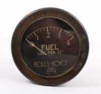 ROLLS-ROYCE: An early Rolls-Royce 0-4 fuel gauge, face reads 'FUEL - LBS PER 0 - ROLLS-ROYCE', 6.5cm diameter overall