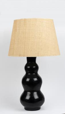 LAMP: A large triple gored lamp with raffia style shade