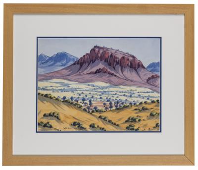 NAMATJIRA: A Hermannsburg school watercolour on paper of a central Australian landscape by Gabriel Namatjira