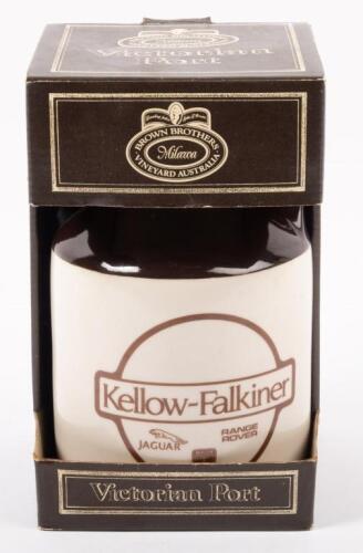 KELLOW-FALKINER: A still boxed Kellow-Falkiner, Brown Brothers Vineyard ceramic port decanter, 21cm high