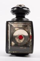COACH LAMPS: A pair of coach lamps, each lamp has two clear lenses and a small red lens, 23cm high, 12cm wide - 4