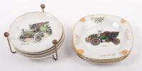 ASHTRAY SET: A decorative ashtray three piece set, each tray depicting 1900s cars