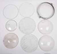HEADLIGHT LENSES: A group of assorted headlight lenses and one Lucas chrome headlight surround, all thought to possibly suit P1, Rolls & Bentley models