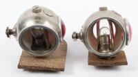LUCAS: A pair of fine and rare nickel plated Joseph Lucas Limited Birmingham 'King of the Road' Type B210 tail lamps, 7.5cm high, 8cm wide, largest lens 5.5cm diameter