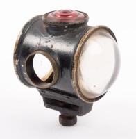 LAMP: An early small three lens 'helmet' lamp with mounting bracket and bolt, 10cm high, 10cm wide - 3