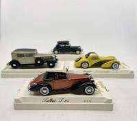 BUGATTI: A group of 4 1:43 scale models by Solido including a&nbsp;Bugatti Atalante Decouvrable, a Citroen Traction Avant, a&nbsp;Renault Reinastella&nbsp;and a Talbot T23, all in original display cases.&nbsp;[Location: Sydney]