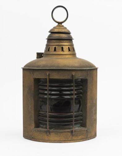 MARITIME: A metal and ruby glass corner ship's lantern
