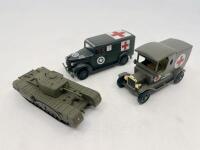 MILITARY: A group of 3 1:43 scale models&nbsp;by Matchbox including&nbsp;a 1937 GMC Ambulance, a 1912 Ford Model T Ambulance and a Churchhill MK-VII tank, all in original packaging. [Location: Sydney]
