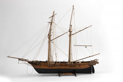 SCRATCH BUILT WOODEN MODEL SHIP: A scratch-built wooden model of the schooner 'Toulonnaise-1823'. Model maker M.Ackerman