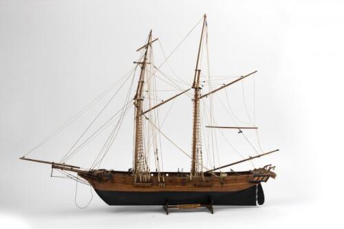 SCRATCH BUILT WOODEN MODEL SHIP: A scratch-built wooden model of the schooner 'Toulonnaise-1823'. Model maker M.Ackerman