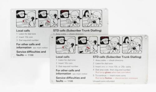 TELEPHONE PLATES: Two Vintage Metal Anodised Aluminium STD Telephone Instruction Plates