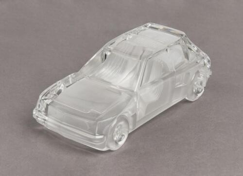 PEUGEOT: A large etched glass ashtray & scale glass Peugeot 205 GTI Turbo 16