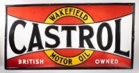 CASTROL: A large original c1920s-1930s Castrol Wakefield Motor Oil embossed enamelled sign, 90cm high, 181cm wide