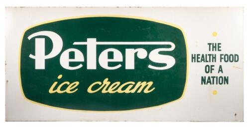 3 · PETERS ICECREAM: An original c1960s-1970s Peters Icecream enamel sign with squared edges, approximately 85cm high, 176cm wide