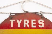 DUNLOP: A excellent original double sided Dunlop Tyres & Batteries screenprinted sign with bracket. Sign measures 61cm wide, 38cm high approx - 3