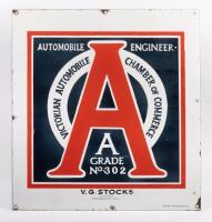 An original enamelled 'Victorian Automobile Chamber of Commerce' Automobile Engineer 'A' Grade member no. 302 workshop sign, 54.5cm wide, 58.5cm high - 6