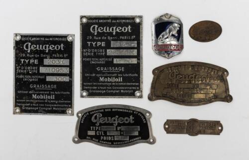 PEUGEOT: Seven Peugeot and related metal body plates