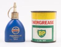 BP/AMPOL: A BP 'Energrease' 1 pound tin with plastic 125ml Ampol 'Machine Oil' oiler