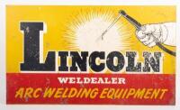 WELDING: A c1970s Lincoln 'Weldealer' Arc welding equipment double sided screenprinted sign, 44cm high, 76cm wide - 2