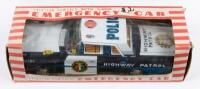 TIN TOY: An excellent Kyoei Japanese tin toy friction powered highway patrol car, possibly in the style of a Ford Galaxie, complete with box, car measures 24cm in length