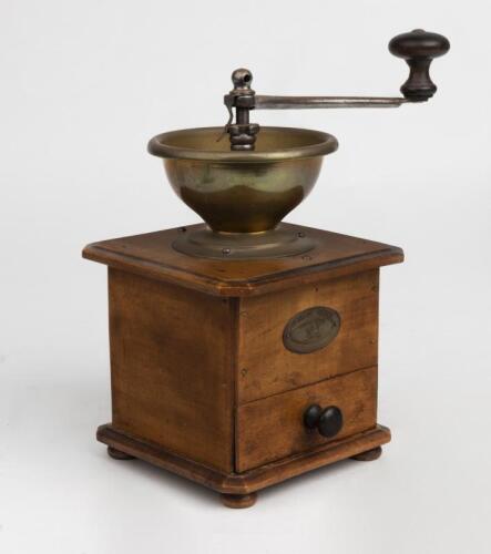 PEUGEOT: A Peugeot 'Freses' French timber and metal coffee grinder model 'Belge sans Colonnes'