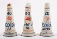 MOBIL: A collection of three&nbsp;original Mobiloil '20 Arctic' and '40 AF' grade tin top oil pourers with dust caps