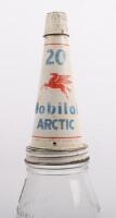 MOBIL: An original one Imperial Quart glass oil bottle with Mobil '20 Arctic' grade tin top pourer with dust cap - 3