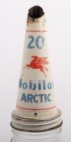 MOBIL: An original one Imperial Quart glass oil bottle with Mobil '20 Arctic' grade tin top pourer with dust cap - 4